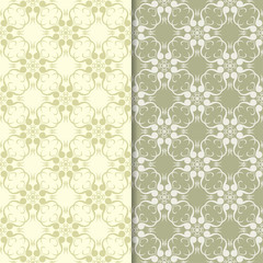 Olive green floral backgrounds. Set of seamless patterns