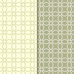 Olive green geometric ornaments. Set of seamless patterns