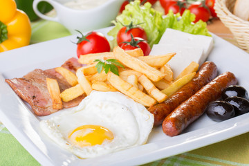 close up of continental breakfast with eggs