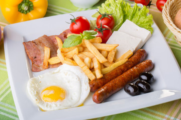 close up of continental breakfast with eggs