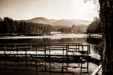 Naklejka premium snow, lake, Landscape, nature, Gambarie D'Aspromonte, Italy 29 December 2017