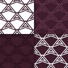 Geometric background. Maroon seamless wallpaper. Colored set