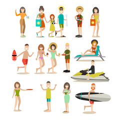 Summer people vector flat icon set