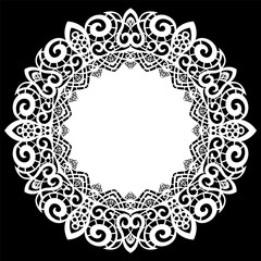 Lace round paper doily, lacy snowflake, greeting element, laser cut  template, doily to decorate the cake,  vector illustrations.