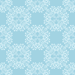 Seamless blue and white pattern with wallpaper ornaments