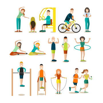 Training outside people vector flat icon set