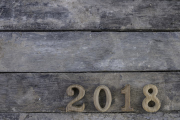 New Year 2018 old wood background