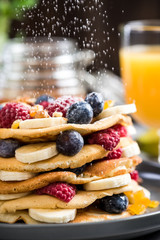 Pancakes tower stack for Pancake day or Shrove Tuesday.