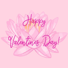 Happy Valentine's Day. Lovely lotus and heart. Vector background with lily.