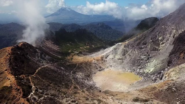 Aerial 4K view at lanscape of volcano Sibayak caldera,North Sumatra,Indonesia 