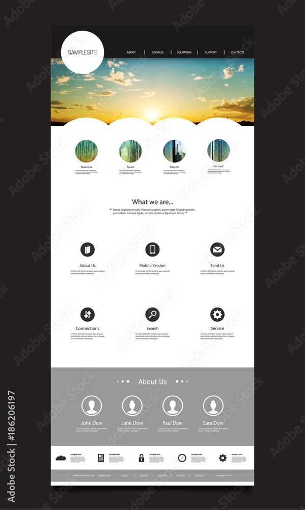 Wall mural one page website design template for your business with sunset image background