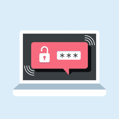 Obraz premium Laptop with password notification and lock icon