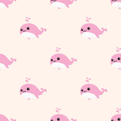 Cute Whales Seamless Pattern vector dolphin shark ocean wallpaper background cartoon Pink