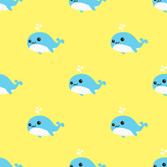 Whales Seamless Pattern vector dolphin shark ocean wallpaper background cartoon yellow