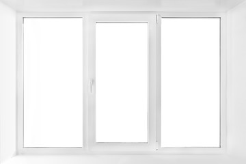 White plastic triple door window isolated on white background.