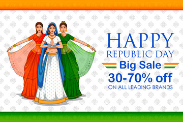 Lady in Tricolor saree of Indian flag for 26th January Happy Republic Day of India