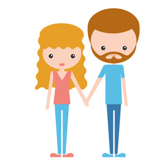Young and happy family bearded man and redhead woman