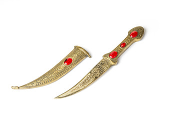 Vintage knife from ottoman empire in the white background