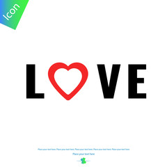 LOVE text with heart vector