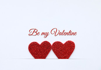 Be my Valentine text and Heart couple red on White paper background symbol love Romance Valentine day
