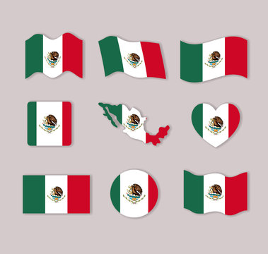 mexico flags collection colorful silhouettes in many forms