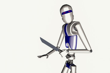 A dangerous robot with a knife in his hand (3d rendering)