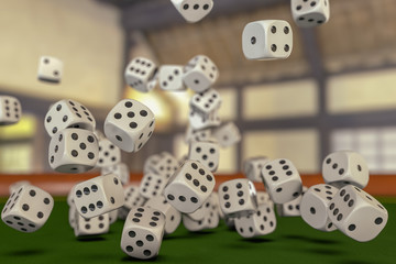 a gamble with many dice (3d rendering)