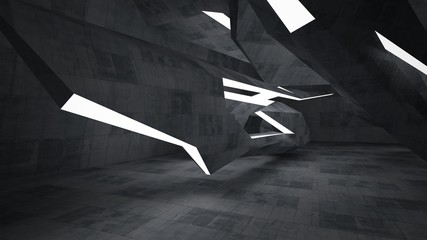 Abstract  concrete interior multilevel public space with neon lighting. 3D illustration and rendering.