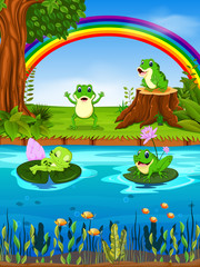 Obraz na płótnie Canvas Frog swimming in the river