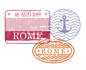 ship travel stamps of rome in colorful silhouette