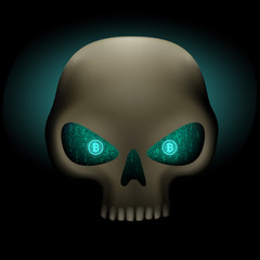 skull with bitcoin code eyes