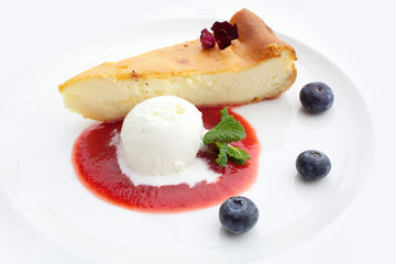 pan cake and blueberry jam with icecream