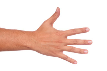Male hand showing five fingers.