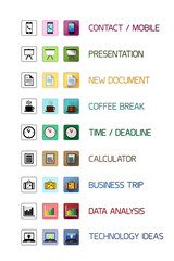 Three different types of colorful business icons. 