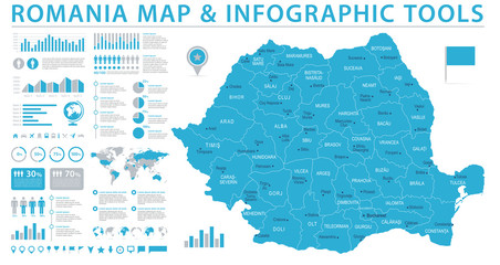 Romania Map - Info Graphic Vector Illustration - obrazy, fototapety, plakaty
