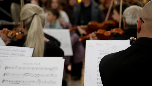 A philharmonic orchestra is having small birthday concert at a mall