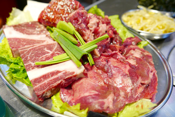 The raw beef and vegetable for Korean barbecue 