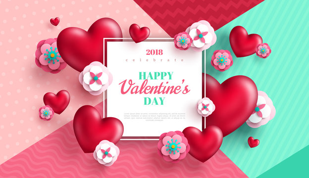 Valentines day concept background with white square frame
