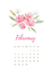 Fototapeta na wymiar Printable 2018 Calendar with pretty colorful flowers