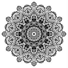 Black and white mandala vector isolated on white. Vector hand drawn circular decorative element.