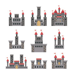 set of castles of fairy tales in white background