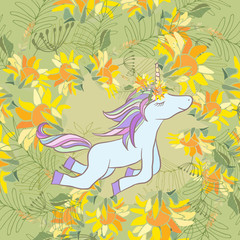 Retro style Illustration with flowers and animal