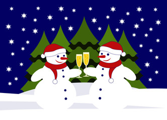 snowmen with glasses of champagne