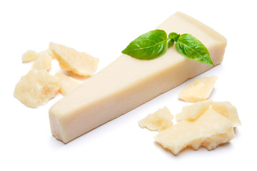 pieces of Parmesan cheese on white background