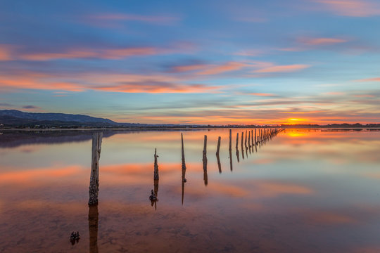Sunset at the salt lake of Tigaki village, Kos island, Greece