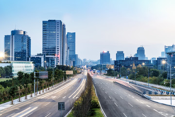 Fototapeta na wymiar empty highway with cityscape and skyline of chongqing,China.