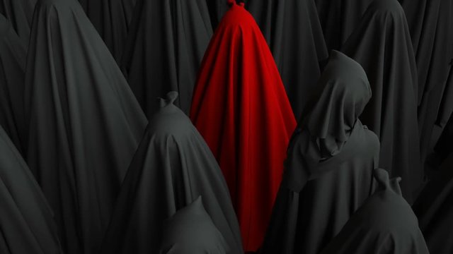 Muslim women wearing black burkas standing together. 3d render