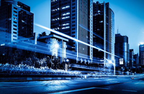 abstract image of blur motion of cars on the city road at night