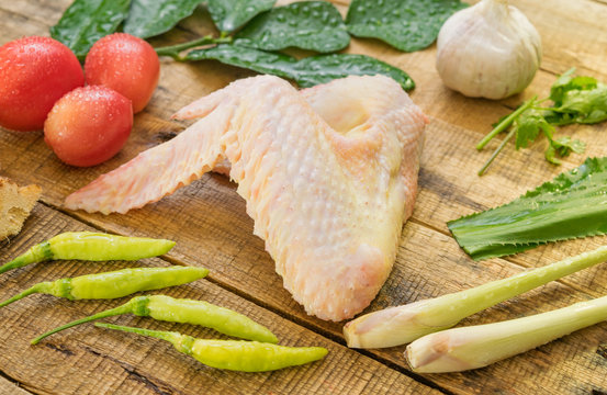 Prepare chicken wings and ingredients for cooking