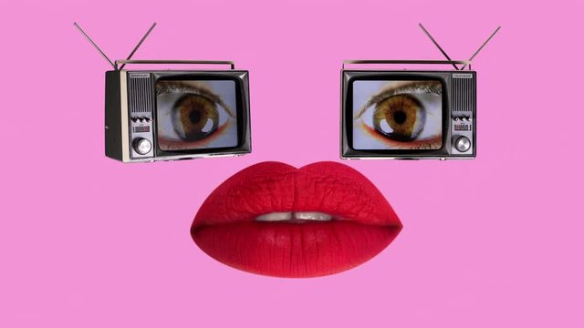 robotic tv head woman with eye video